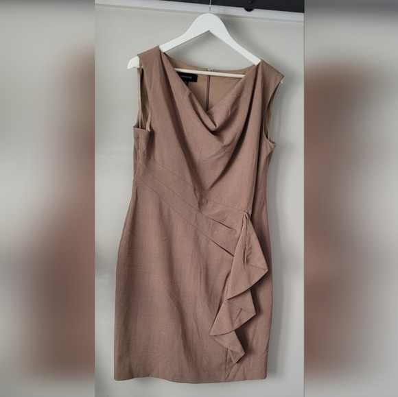 2 for $75 - Jones & Co Women’s Size 14 Brown Sleeveless Dress with Front Ruffle - Picture 1 of 2